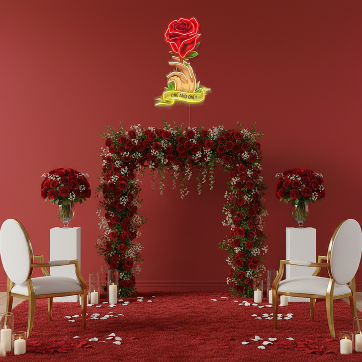 Roses Gift UV Art LED neon sign with vibrant bouquet design glowing in colors by Neon.Shop