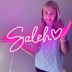 Saleh Name LED Neon Sign in customizable LED tubing, personalized wall-mounted name light décor by Neon.Shop.