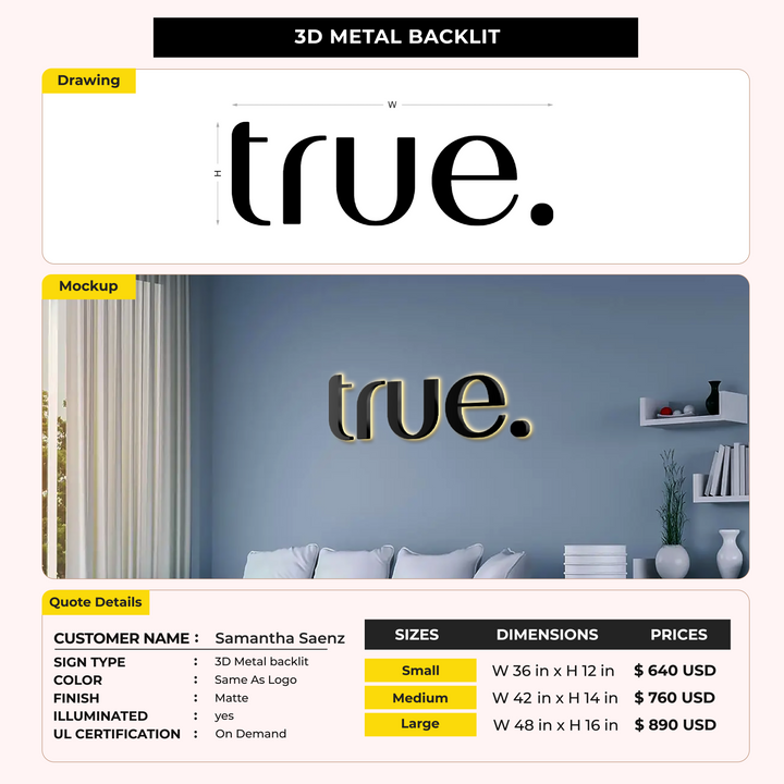 3D Metal Backlit for Samantha Saenz