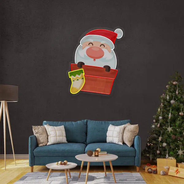 Santa with Sock Merry Christmas Neon Sign by manhattanneons.com - Add festive cheer with this Santa and sock neon sign.