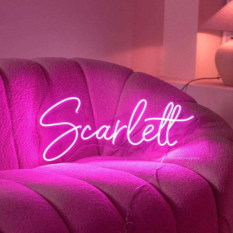 Scarlett Name LED Neon Sign in customizable LED tubing, personalized name wall décor light by Neon.Shop for rooms, events, and gifting