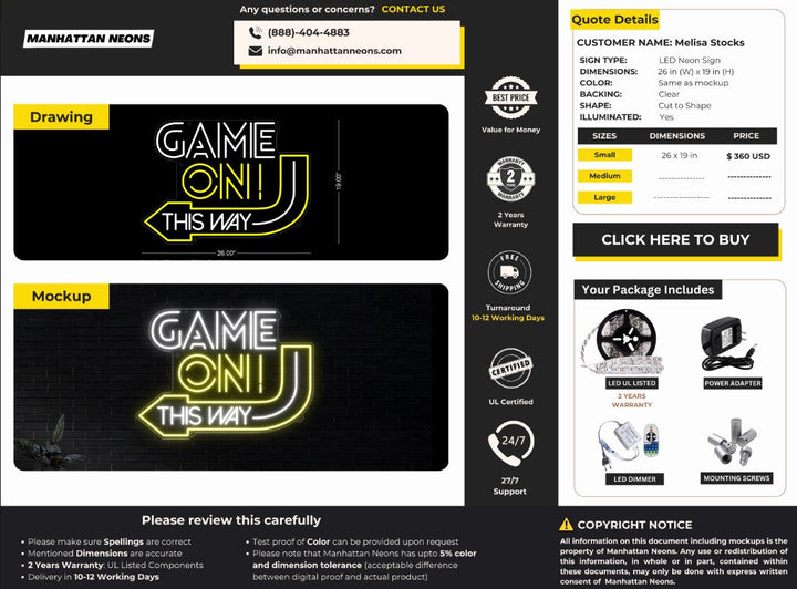 LED NEON sign for Melisa Stocks