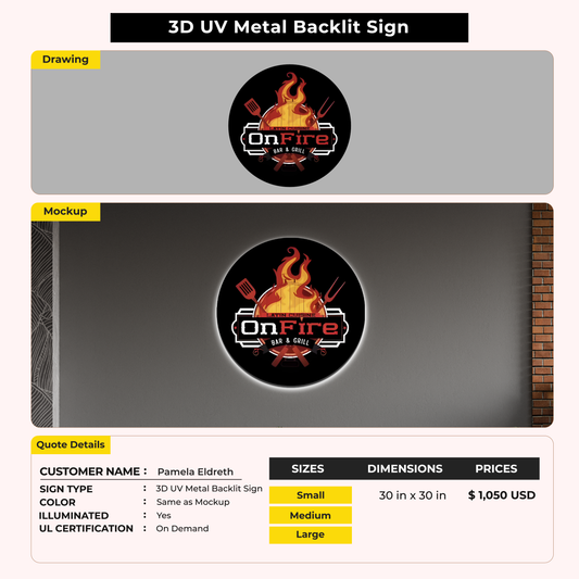 3D UV Metal Backlit Sign for Pamela Eldreth