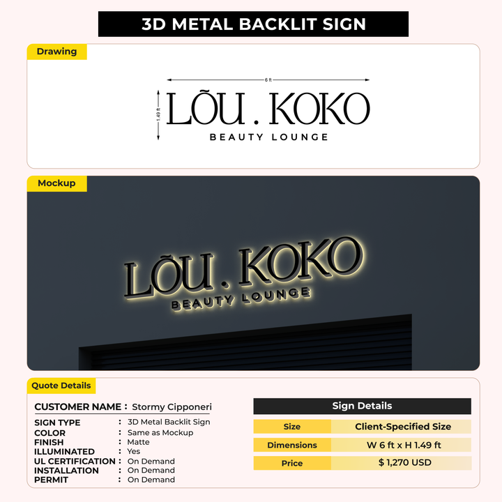 3D Metal backlit Sign For Stormy Cipponeri