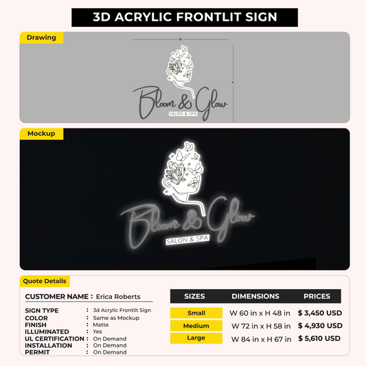 3D Acrylic Front-lit Sign For Erica Roberts