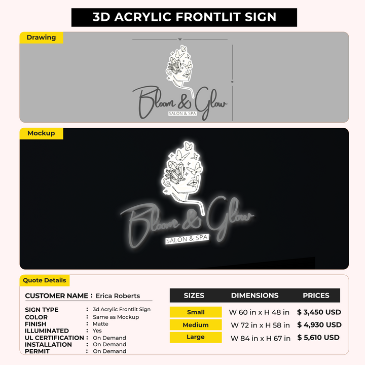 3D Acrylic Front-lit Sign For Erica Roberts