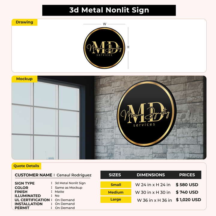 3D Metal Nonlit Sign For Cenaul Rodríguez