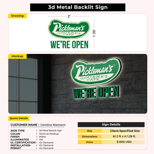 3D Metal Backlit Sign For Caroline Niemann