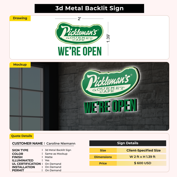 3D Metal Backlit Sign For Caroline Niemann