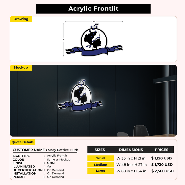 Acrylic Frontlit Sign for Mary Patrice Huth