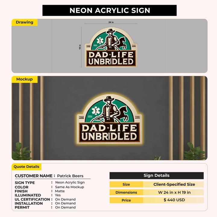 Neon Acrylic Sign for Patrick Beers