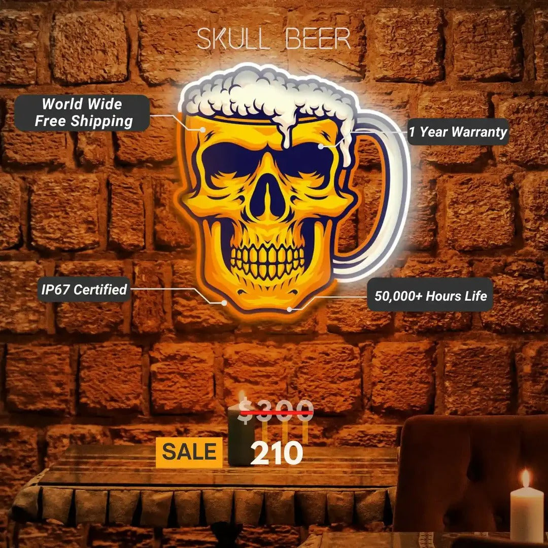 Skull Beer Neon Art | UV Light LED Masterpiece