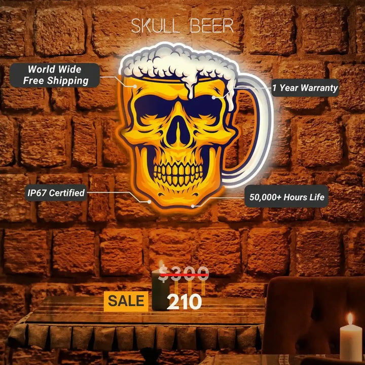 Skull Beer Neon Art | UV Light LED Masterpiece