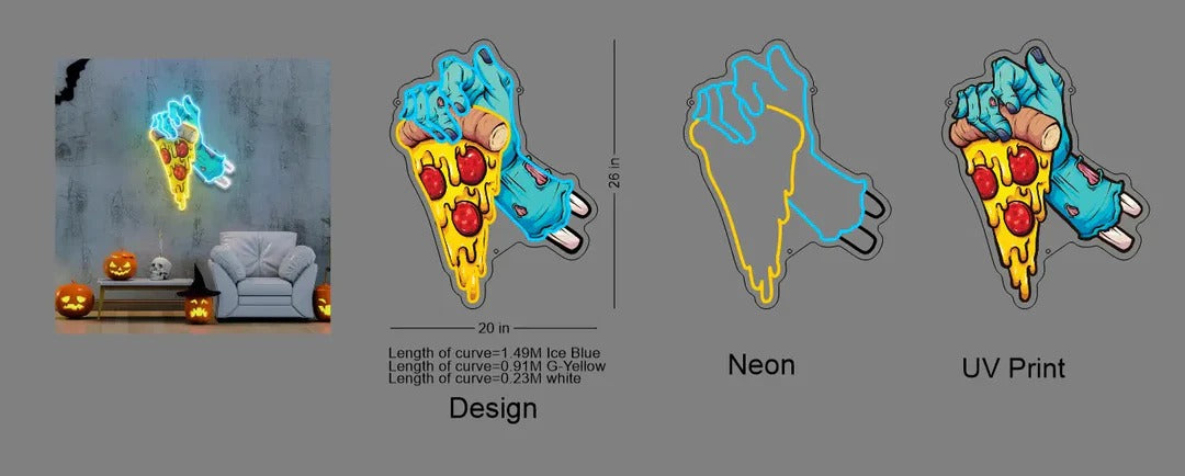 Skull Hand Pizza Halloween LED Neon Sign