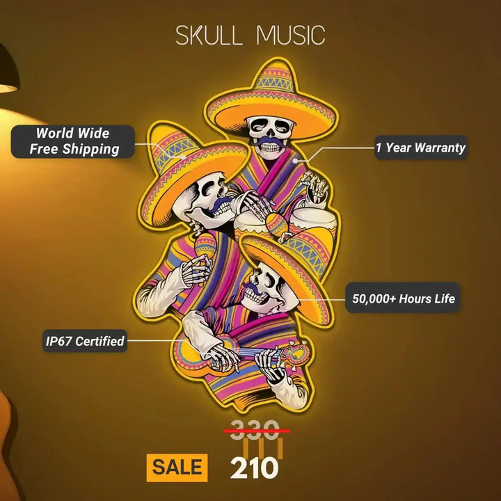 Skull Music Halloween LED Neon Sign