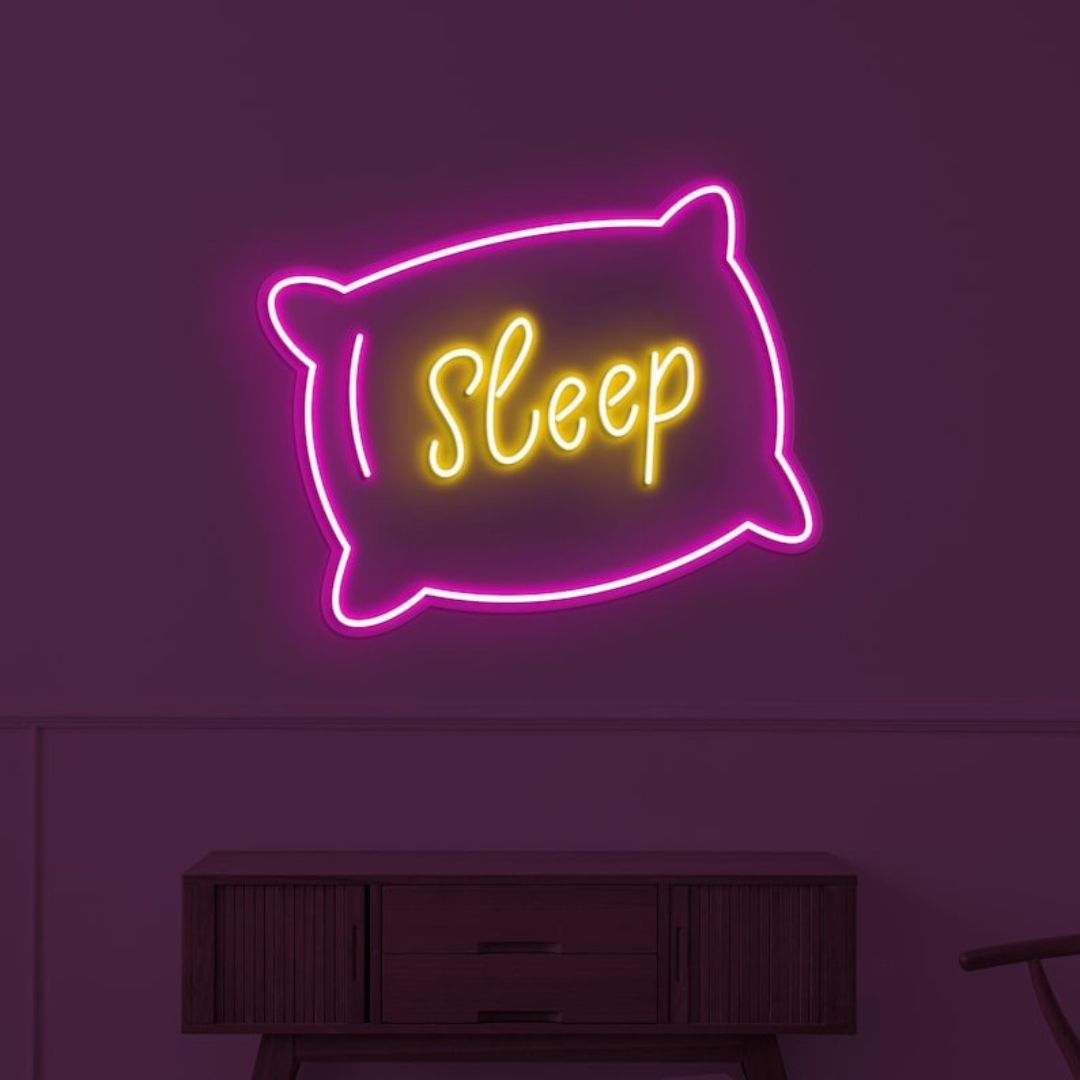 Sleep Pillow LED Neon Sign displayed in nursery or kids room by Neon.Shop
