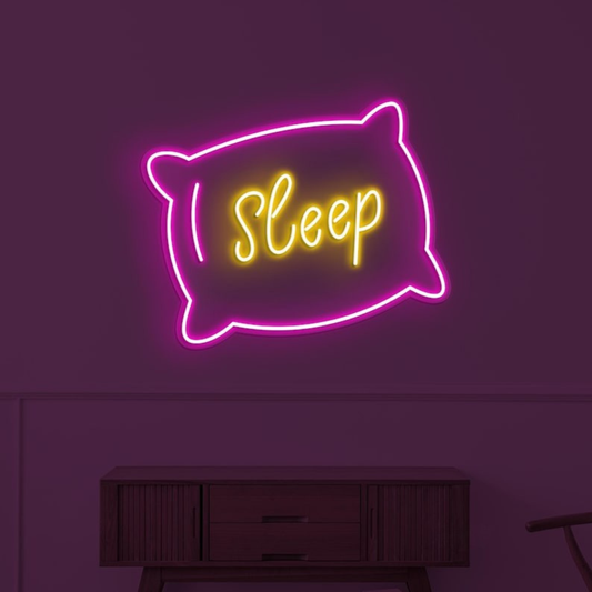 Sleep Pillow LED Neon Sign displayed in nursery or kids room by Neon.Shop