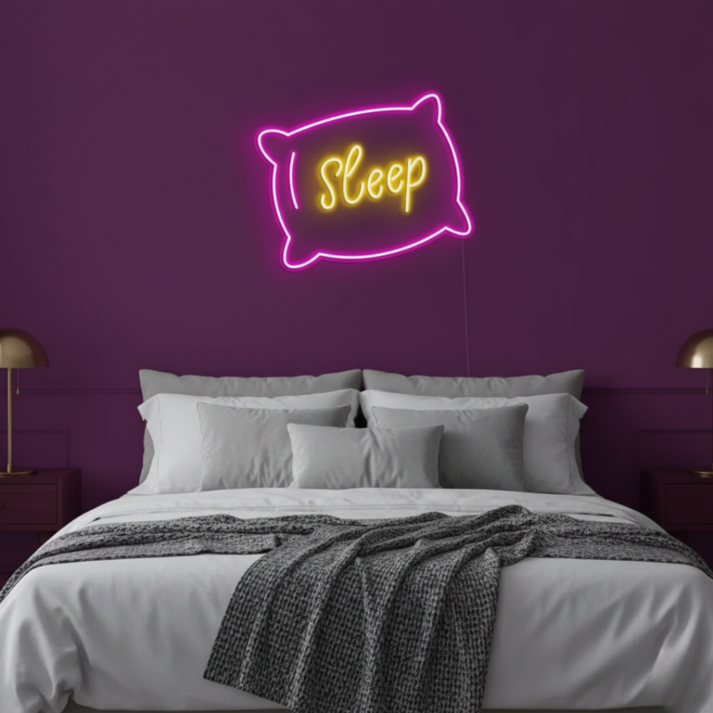 Sleep Pillow LED Neon Sign displayed in nursery or kids room by Neon.Shop