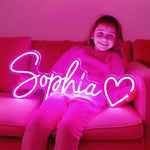 SOPHIA LED Neon Name Sign by Neon.Shop adding vibrant LED glow to bedrooms, home offices, and living spaces.