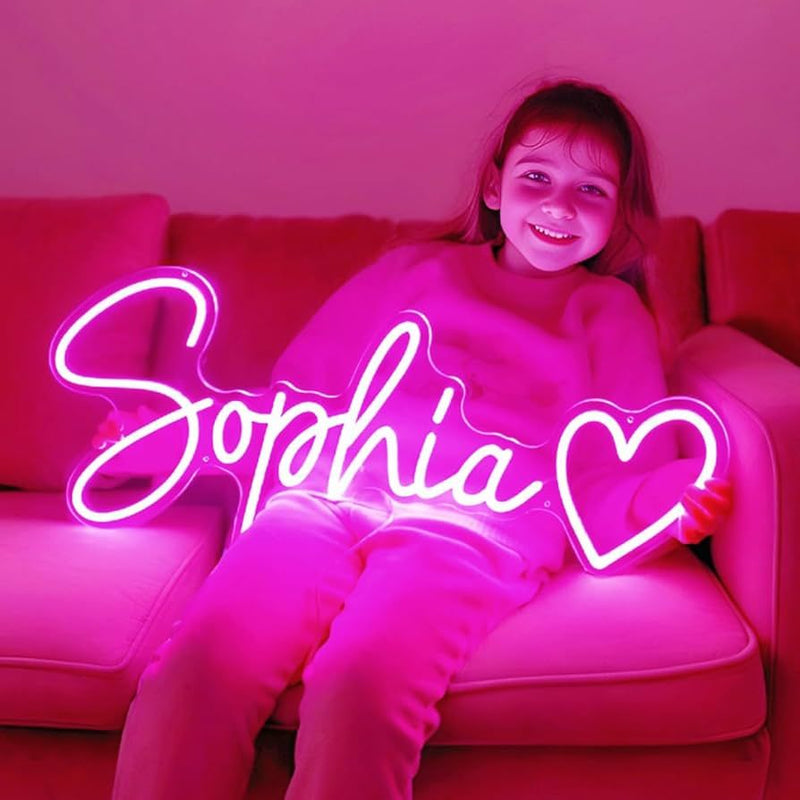 SOPHIA LED Neon Name Sign by Neon.Shop adding vibrant LED glow to bedrooms, home offices, and living spaces.