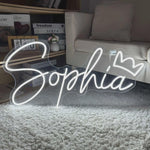 SOPHIA LED Neon Name Sign by Neon.Shop adding vibrant LED glow to bedrooms, home offices, and living spaces.