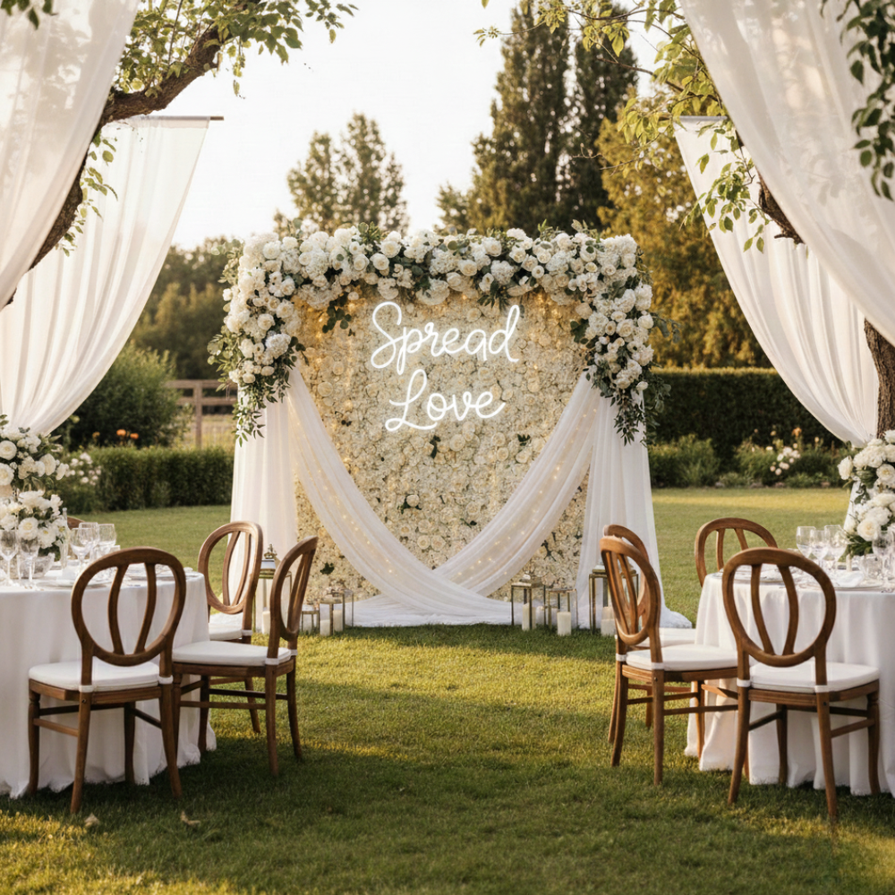 Spread Love Neon Sign in bright LED colors for bedrooms, living rooms, cafés, or event décor From Neon.Shop