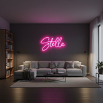 Stella Name LED Neon Sign in customizable LED tubing, personalized wall-mounted name light décor by Neon.Shop for bedrooms, events, and gifts.