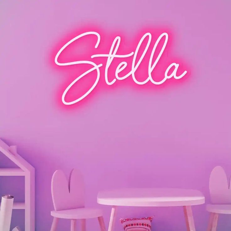 Stella Name LED Neon Sign in customizable LED tubing, personalized wall-mounted name light décor by Neon.Shop for bedrooms, events, and gifts.