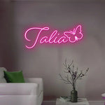 Talia LED Neon Sign in premium LED tubing, custom wall-mounted décor by Neon.Shop for home and parties.”