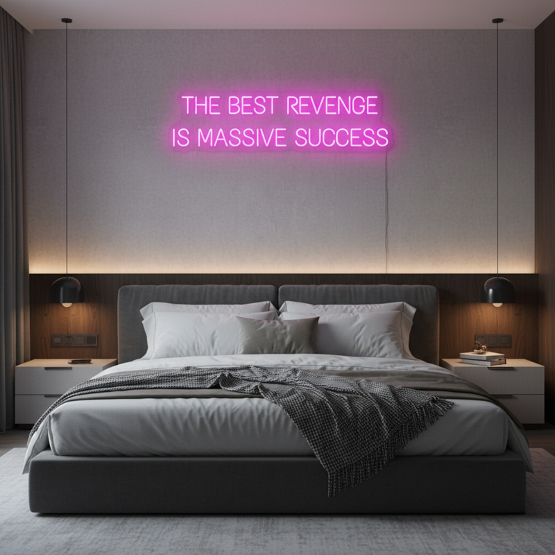 The Best Revenge Is Massive Success motivational LED neon sign inspirational quote light for office, gym, or home décor by Neon.Shop.