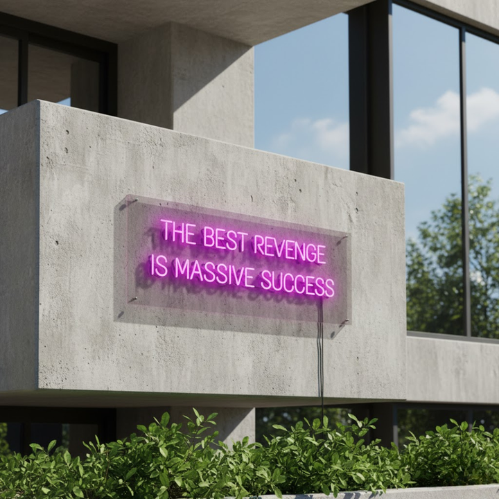 The Best Revenge Is Massive Success motivational LED neon sign inspirational quote light for office, gym, or home décor by Neon.Shop.