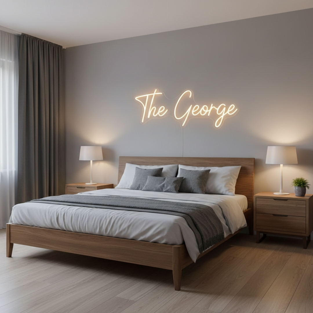 The George Name LED Neon Sign by Neon.Shop. Perfect for bedrooms, home studios, boutiques, or party backdrops