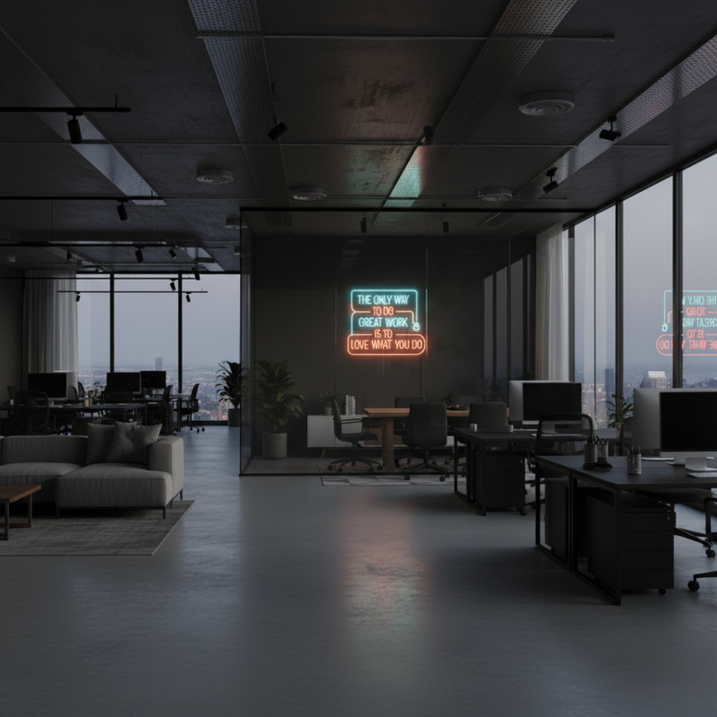 The Only Way To Do Great Work Is to Love What You Do” Motivational Neon Sign by Neon.Shop – LED wall décor for inspiration and creativity.