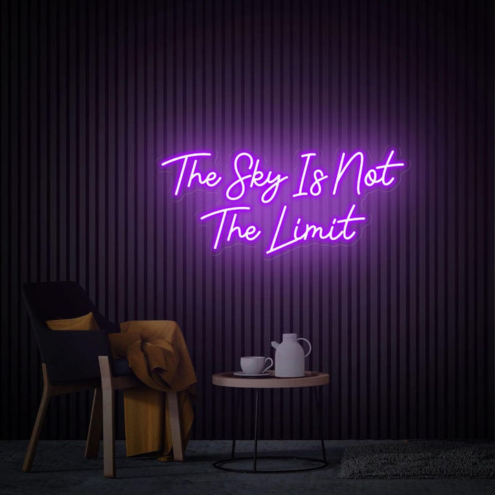 The Sky Is Not The Limit” inspirational LED neon wall light, perfect for creative spaces, gyms, and home workspaces by Neon.Shop.
