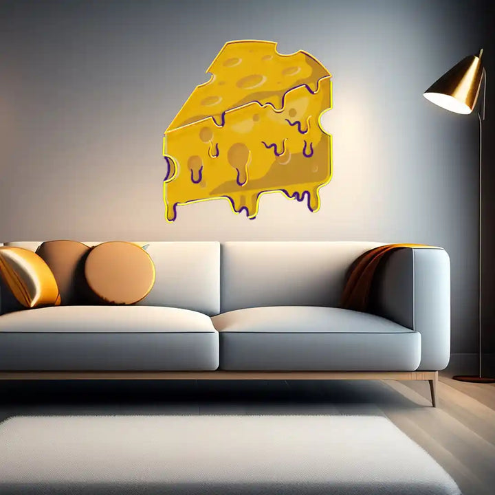 Thick Cheese Slice UV Art LED Neon Sign in golden colour by manhattanneons.com
