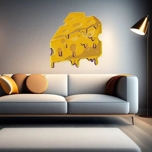 Thick Cheese Slice UV Art LED Neon Sign with vibrant UV art glow, playful food-themed LED wall décor by Neon.Shop