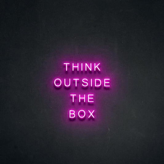 Think Outside The Box motivational LED neon sign for office, studio, or home workspace by Neon.Shop.
