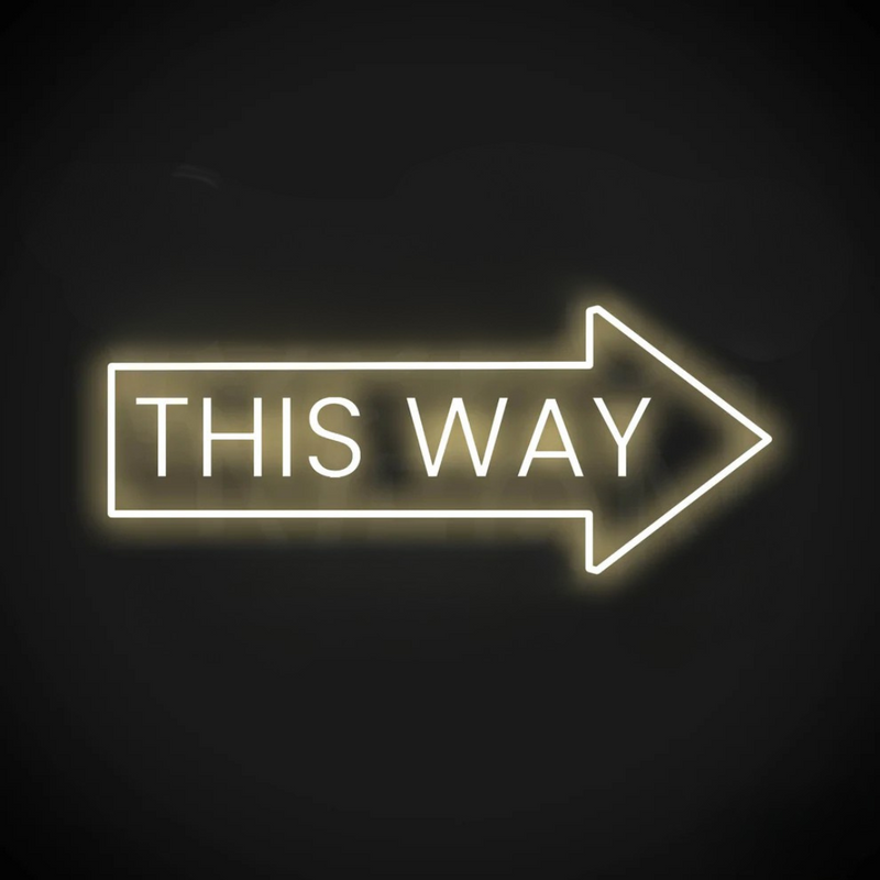 This Way Arrow Business Neon Sign by Neon.Shop pointing to a shop entrance