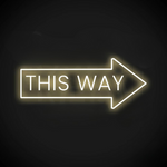 This Way Arrow Business Neon Sign by Neon.Shop pointing to a shop entrance