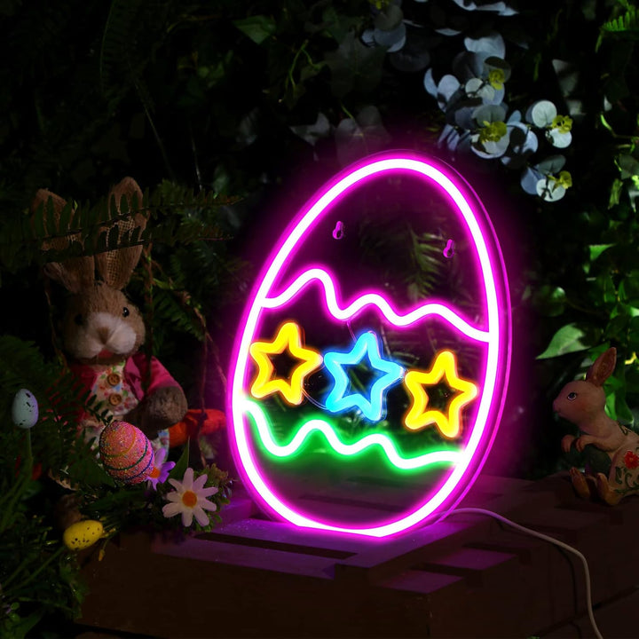 Three Star Easter Egg LED neon sign by Neon.Shop, featuring three glowing Easter eggs with star accents, perfect for home walls.