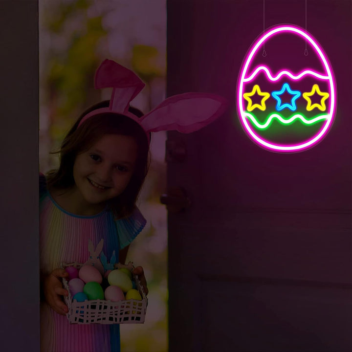Three Star Easter Egg LED neon sign by Neon.Shop, featuring three glowing Easter eggs with star accents, perfect for home walls.