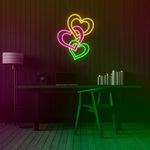 Three hearts love Valentine’s Day LED neon sign by Neon.Shop featuring three connected heart shapes that symbolize romance, unity, and affection
