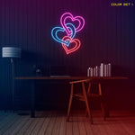 Three hearts love Valentine’s Day LED neon sign by Neon.Shop featuring three connected heart shapes that symbolize romance, unity, and affection
