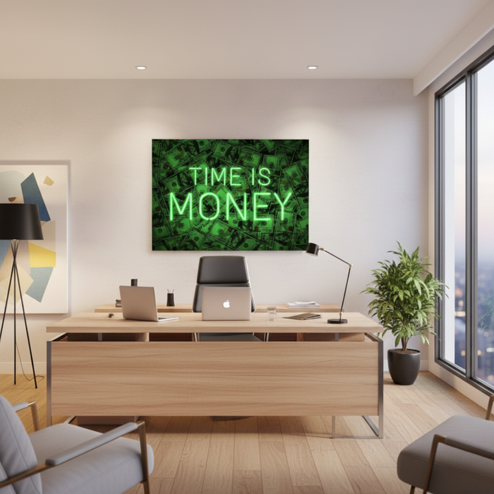 Time Is Money motivational LED neon sign inspirational quote wall light for office, business space, or home décor by Neon.Shop.