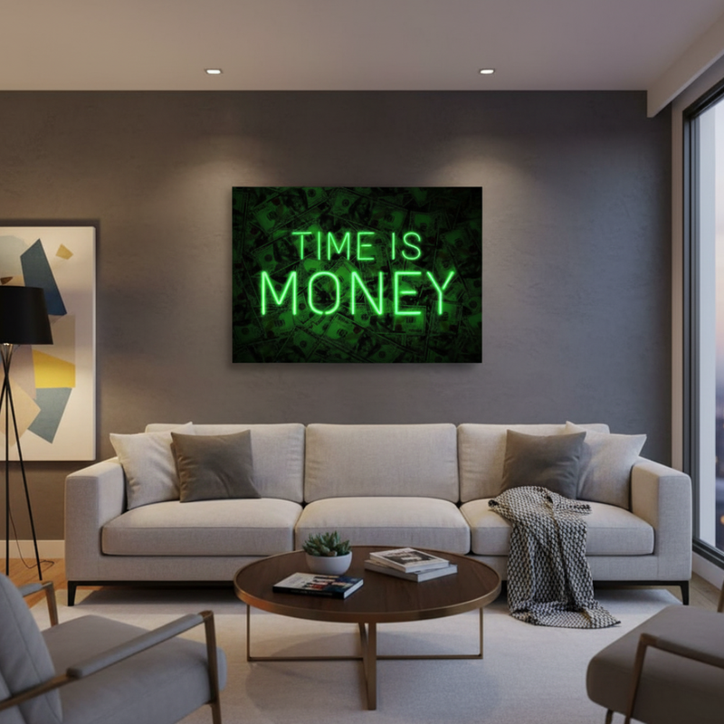 Time Is Money motivational LED neon sign inspirational quote wall light for office, business space, or home décor by Neon.Shop.
