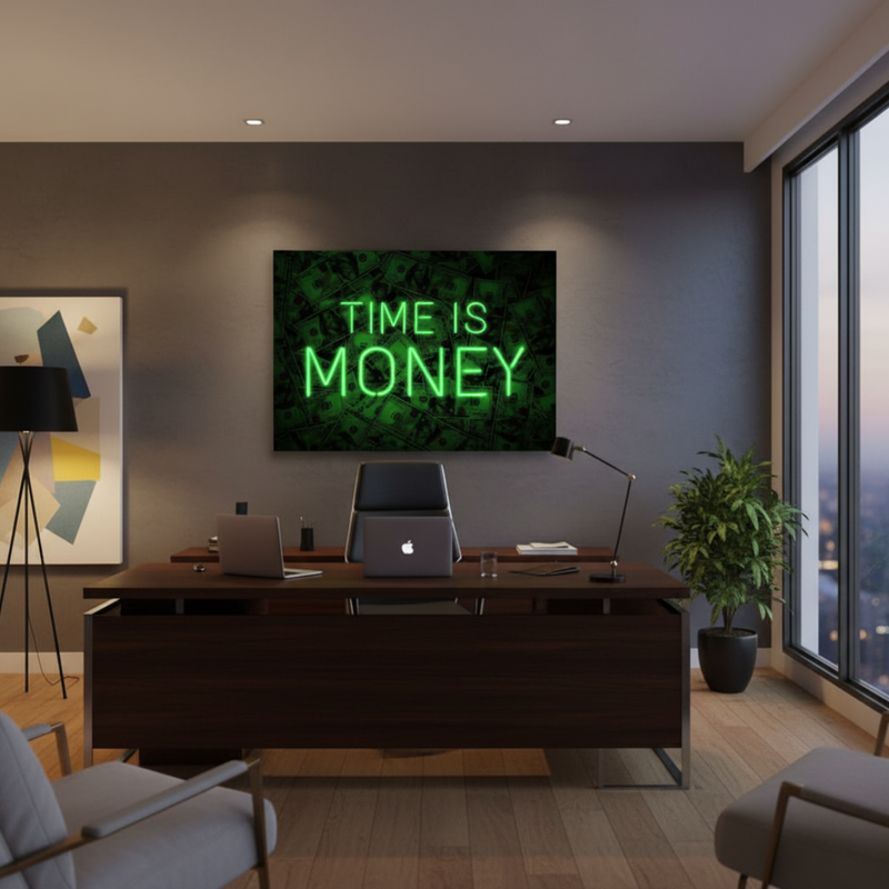 Time Is Money motivational LED neon sign inspirational quote wall light for office, business space, or home décor by Neon.Shop.