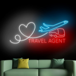 Travel Agent Business Neon Sign by Neon.Shop glowing above a travel agency entrance, attracting clients day and night