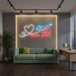 Travel Agent Business Neon Sign by Neon.Shop glowing above a travel agency entrance, attracting clients day and night