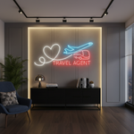 Travel Agent Business Neon Sign by Neon.Shop glowing above a travel agency entrance, attracting clients day and night