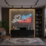 Travel Agent Business Neon Sign by Neon.Shop glowing above a travel agency entrance, attracting clients day and night
